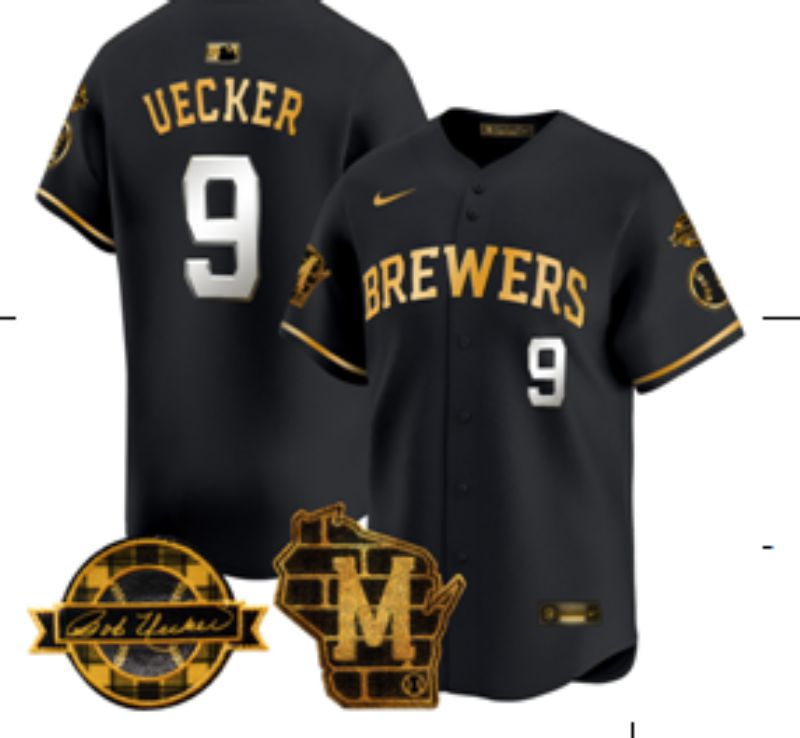 Men Milwaukee Brewers #9 Uecker Black Nike MLB 2025 Jersey 01->milwaukee brewers->MLB Jersey